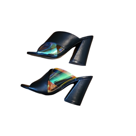 Leith Black Leather Heeled Mules Sz 6 - Picture 3 of 4